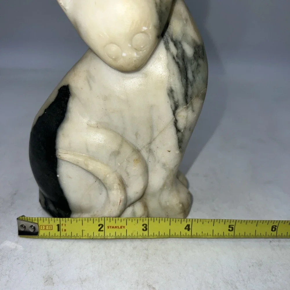 Vintage Marble Sitting Cat Kitten Figurine Sculpture Whimsical Gray and White